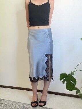 J Crew Satin Midi Skirt with Lace Trim Feminine Minimalist Fairy